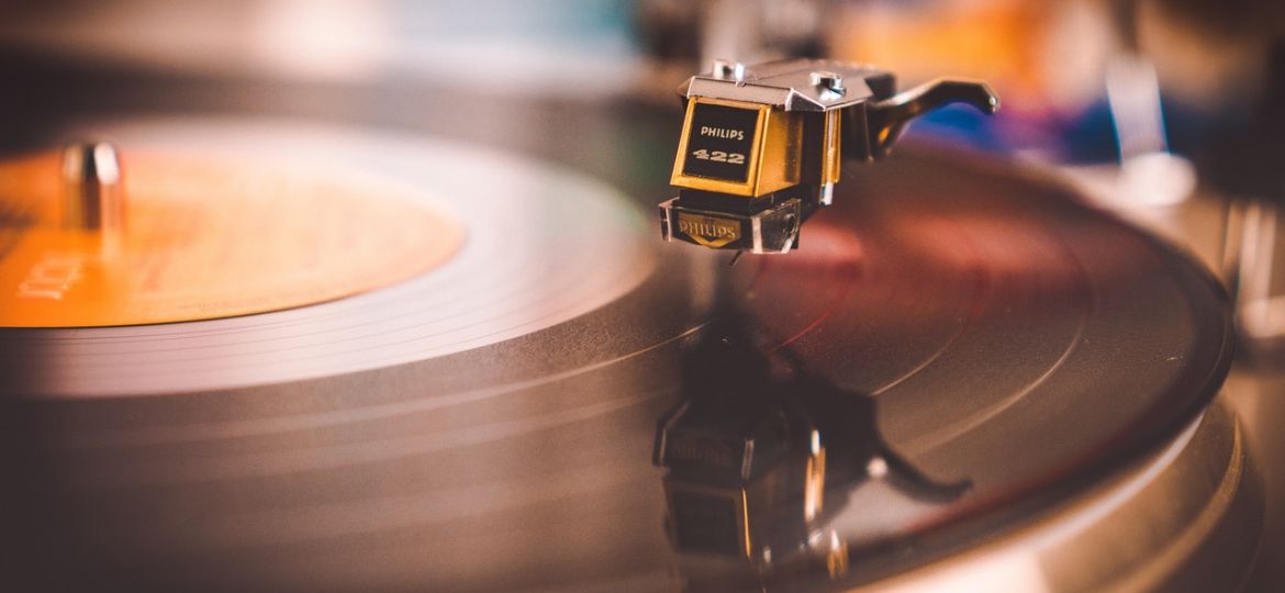 Record player playing a record