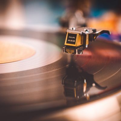 Record player playing a record